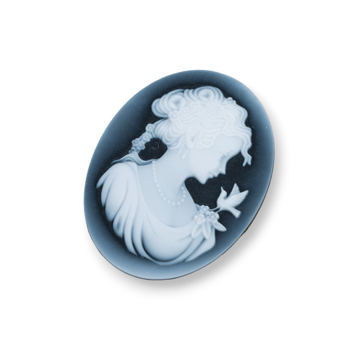 Hand Engraved Natural Agate Cameo MADE IN ITALY Oval 30x40mm 1pc Black MOD52
