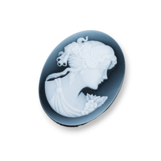 Camée Agate Naturelle Gravée à la Main MADE IN ITALY Ovale 30x40mm 1pc Noir MOD53