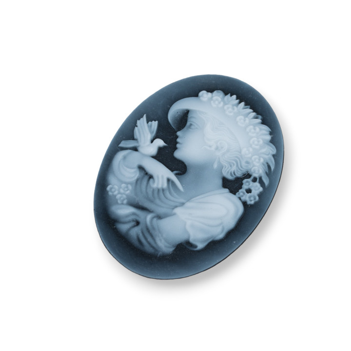 Hand Engraved Natural Agate Cameo MADE IN ITALY Oval 30x40mm 1pc Black MOD54