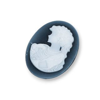 Camée Agate Naturelle Gravée à la Main MADE IN ITALY Ovale 30x40mm 1pc Noir MOD55