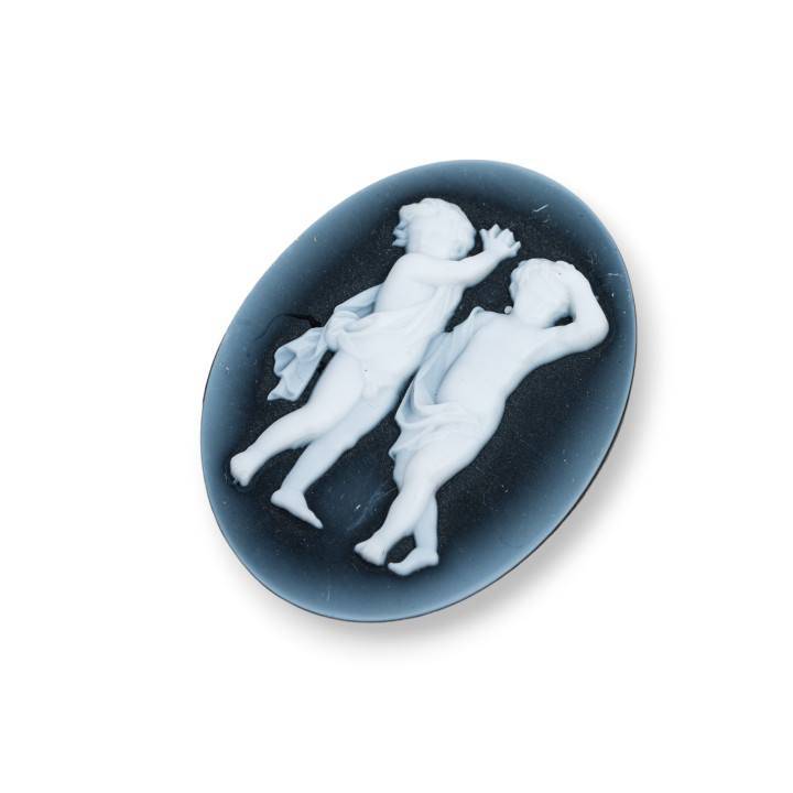 Hand Engraved Natural Agate Cameo MADE IN ITALY Oval 30x40mm 1pc Black MOD57