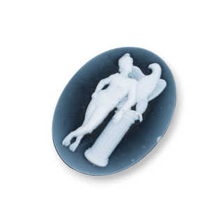 Χειροποίητος χαραγμένος φυσικός αχάτης Cameo MADE IN ITALY Oval 30x40mm 1τμχ Μαύρο MOD58