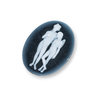 Χειροποίητος χαραγμένος φυσικός αχάτης Cameo MADE IN ITALY Oval 30x40mm 1pc Μαύρο MOD59