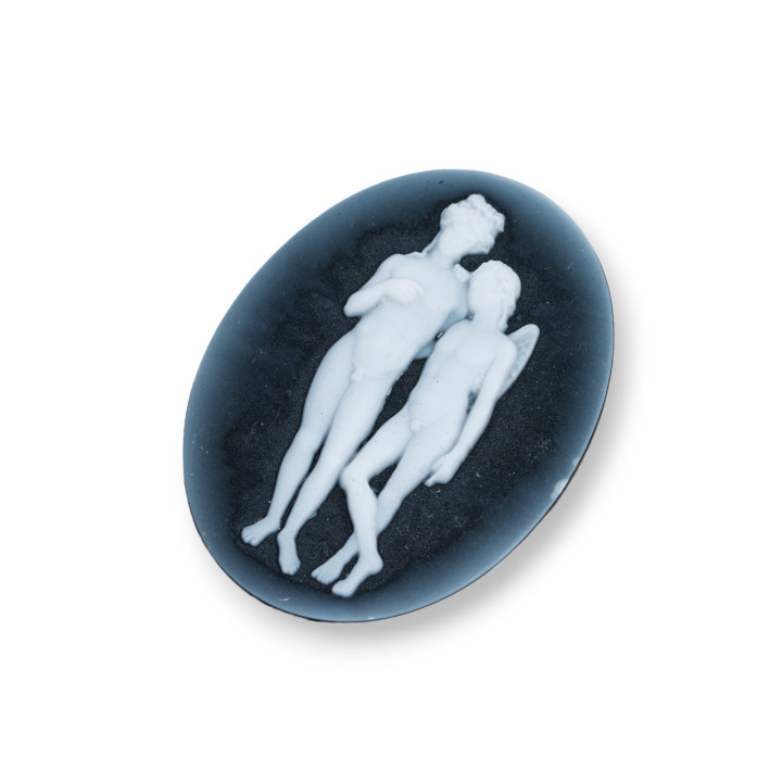 Χειροποίητος χαραγμένος φυσικός αχάτης Cameo MADE IN ITALY Oval 30x40mm 1pc Μαύρο MOD59