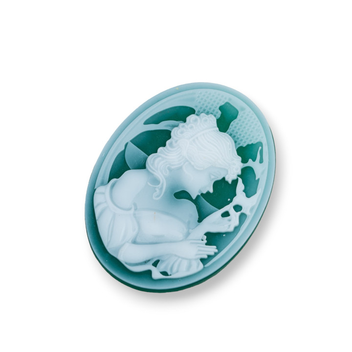 Camafeo de Ágata Natural Grabado a Mano MADE IN ITALY Oval 30x40mm 1pc Verde MOD60