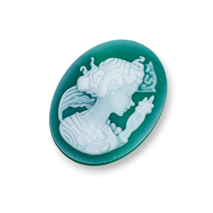 Cammeo Di Agata Naturale Inciso A Mano MADE IN ITALY Ovale 30x40mm 1pz Verde MOD63