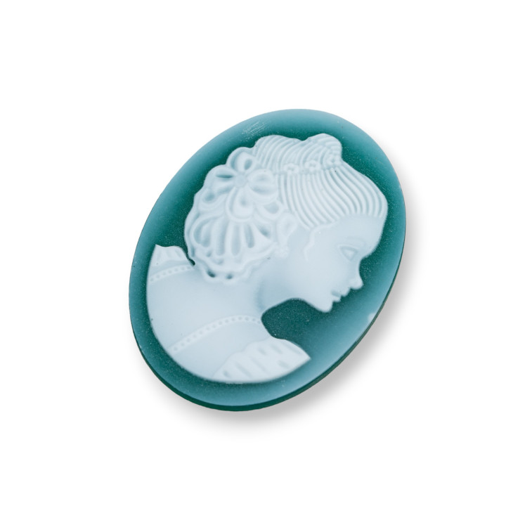 Χειροποίητος χαραγμένος φυσικός αχάτης Cameo MADE IN ITALY Oval 30x40mm 1pc Πράσινο MOD66