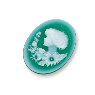 Χειροποίητος χαραγμένος φυσικός αχάτης Cameo MADE IN ITALY Oval 30x40mm 1pc Πράσινο MOD67