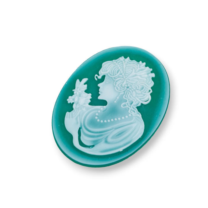 Χειροποίητος χαραγμένος φυσικός αχάτης Cameo MADE IN ITALY Oval 30x40mm 1pc Πράσινο MOD70