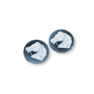 Cammeo Di Agata Naturale Inciso A Mano MADE IN ITALY Tondo 14mm 4pz NERO MOD01