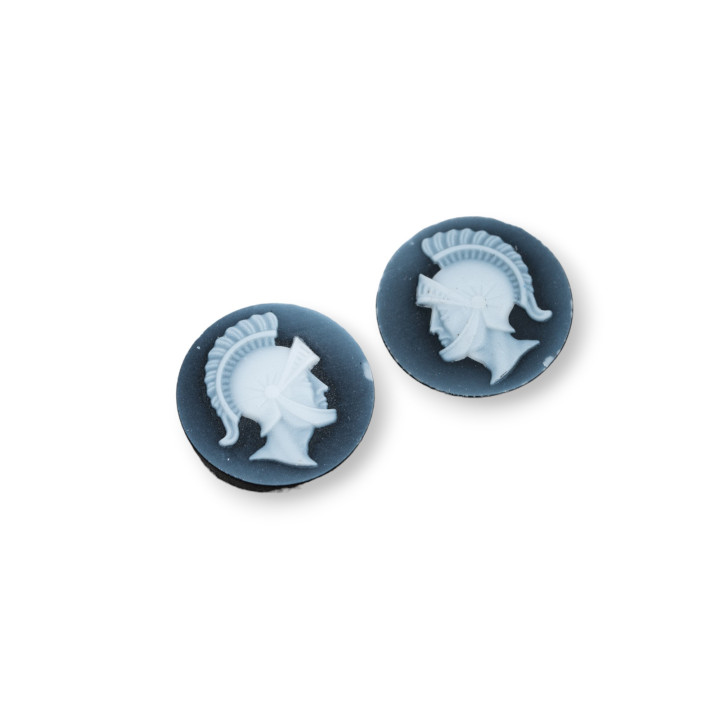 Camée Agate Naturelle Gravée à la Main MADE IN ITALY Ronde 14mm 4pcs NOIR MOD02