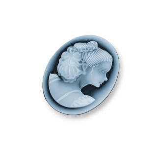 Χειροποίητος χαραγμένος φυσικός αχάτης Cameo MADE IN ITALY Oval 27x35mm 1τμχ ΜΑΥΡΟ MOD31