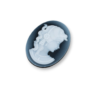 Hand Engraved Natural Agate Cameo MADE IN ITALY Oval 27x35mm 1pc BLACK MOD32