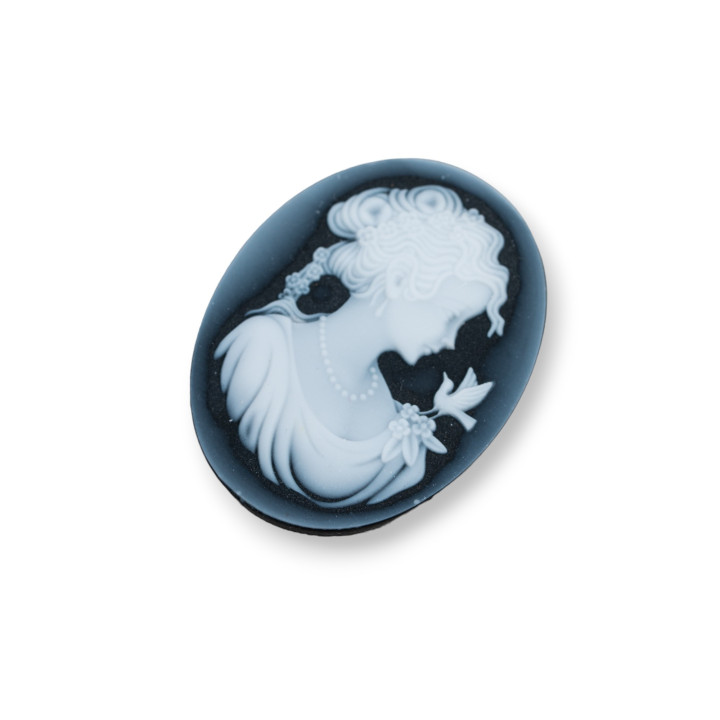 Hand Engraved Natural Agate Cameo MADE IN ITALY Oval 27x35mm 1pc BLACK MOD33
