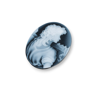 Hand Engraved Natural Agate Cameo MADE IN ITALY Oval 27x35mm 1pc BLACK MOD35