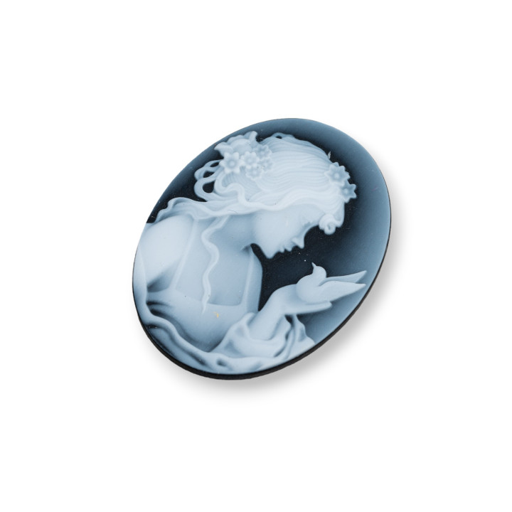Hand Engraved Natural Agate Cameo MADE IN ITALY Oval 27x35mm 1pc BLACK MOD36