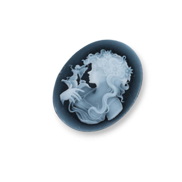 Hand Engraved Natural Agate Cameo MADE IN ITALY Oval 27x35mm 1pc BLACK MOD37