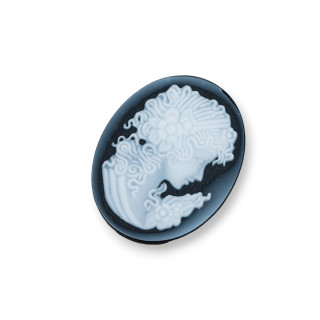 Hand Engraved Natural Agate Cameo MADE IN ITALY Oval 27x35mm 1pc BLACK MOD39