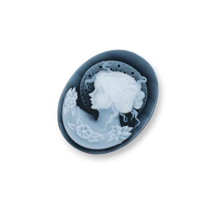 Χειροποίητος χαραγμένος φυσικός αχάτης Cameo MADE IN ITALY Oval 27x35mm 1τμχ ΜΑΥΡΟ MOD40