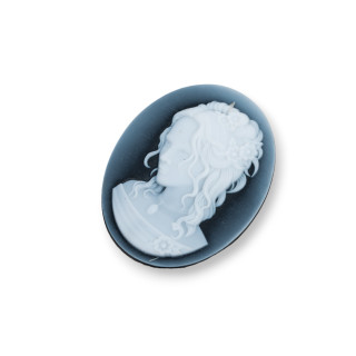 Χειροποίητος χαραγμένος φυσικός αχάτης Cameo MADE IN ITALY Oval 27x35mm 1τμχ ΜΑΥΡΟ MOD41