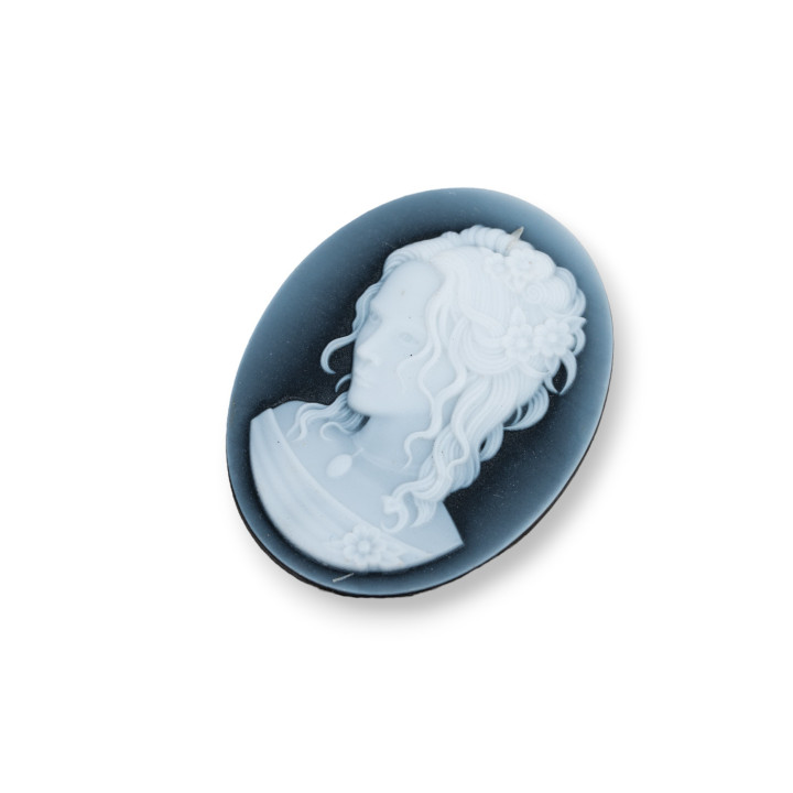 Hand Engraved Natural Agate Cameo MADE IN ITALY Oval 27x35mm 1pc BLACK MOD41