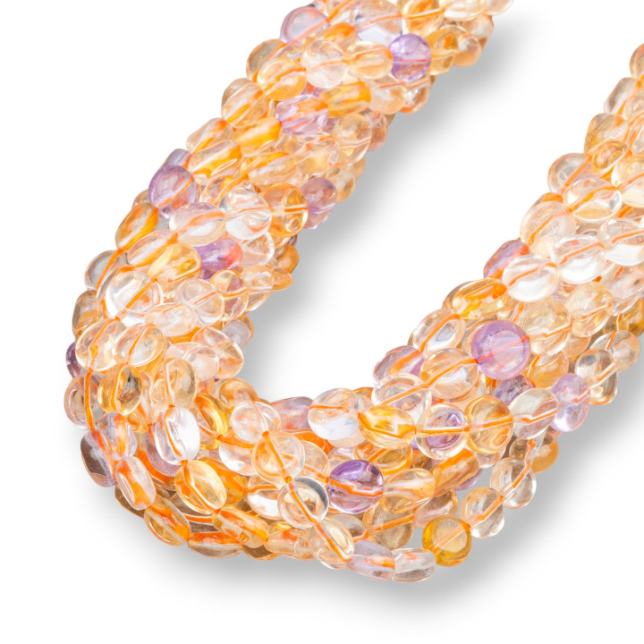 Glatte flache runde Zitrinquarzmünze mit Amethyst 7 mm