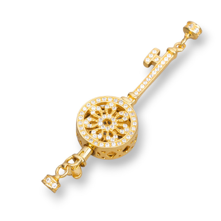 925 Silver Clasp With Zircons Key 15x55mm 2pcs Golden