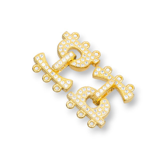 Fermoir Argent 925 Avec Zircons Micropave 3 Fils 14x17mm 3pcs Doré