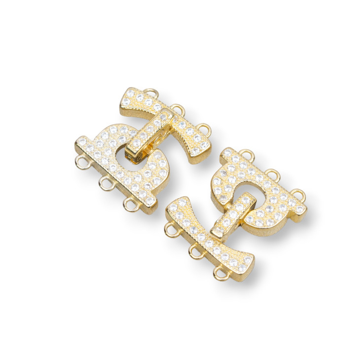 Fermoir en Argent Sterling 925 Avec Zircons Micropave 3 Fils 14x17mm 3pcs Doré Clair