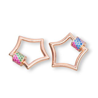 Hook Closure Of 925 Silver With Zircons Micropave' Star 20mm 2pcs Screw Opening Rose Gold Multicolor