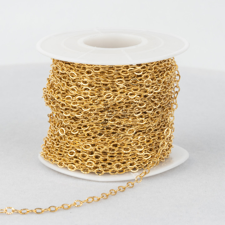 Cadena Acero Oval Girasol 2,6x3,5mm Hilo 0,5 20 Metros Chapado En Oro