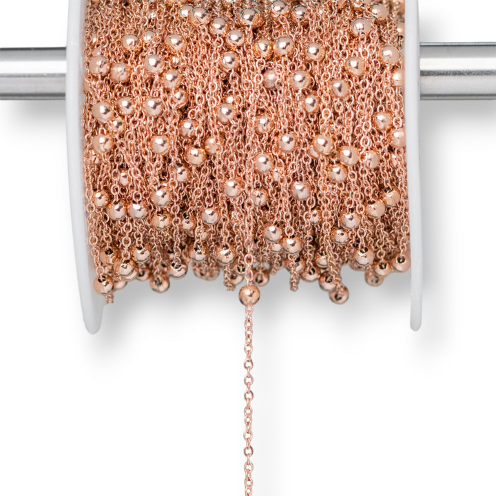 Chaîne en acier Forzatina avec boules de 3,5 mm et fil de 0,4 mm 15 mt en or rose