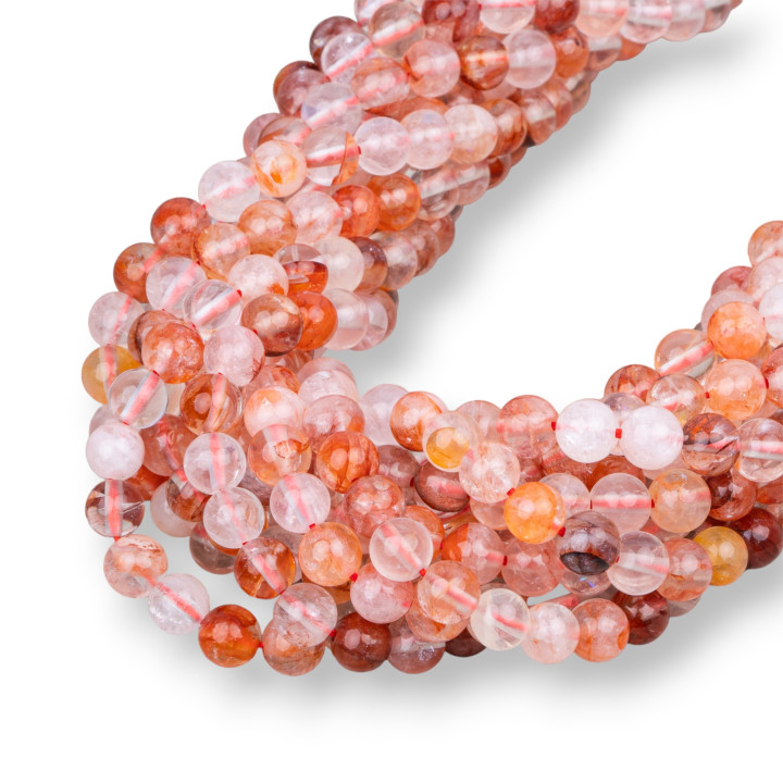 Quartz Hématoïde Rouge Clair Lisse Rond 08mm