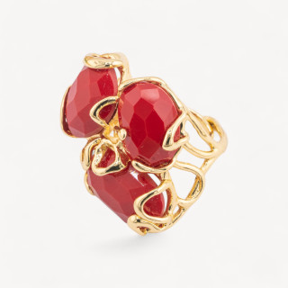 Bague Bronze Avec Pierres Dures 32x36mm Taille Ajustable Doré Rouge Jade