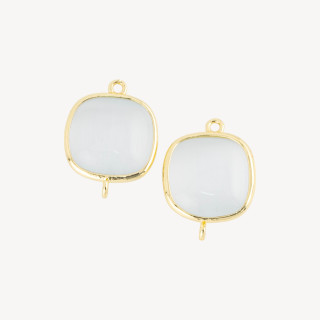 18mm Square Cat's Eye Brass Component Connector with 2 Rings 8pcs White