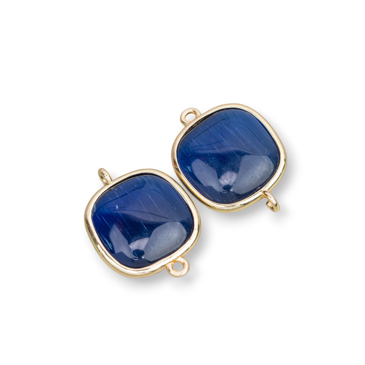 18 mm quadratischer Cat-Eye-Messing-Komponentenstecker mit 2 8-teiligen saphirblauen Ringen