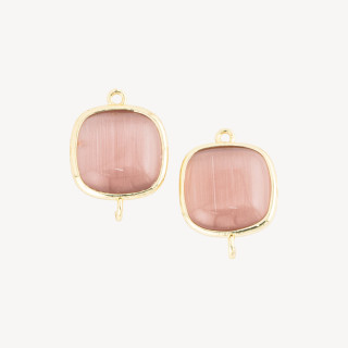 18mm Τετράγωνο Cat's Eye Brass Component Connector με 2 δαχτυλίδια 8 τμχ σκόνη