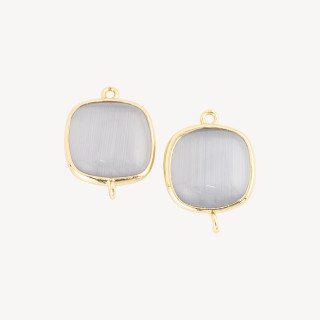 18mm Τετράγωνο Cat's Eye Ορειχάλκινο Βύσμα Εξαρτήματος με 2 Δαχτυλίδια 8τμχ Γκρι