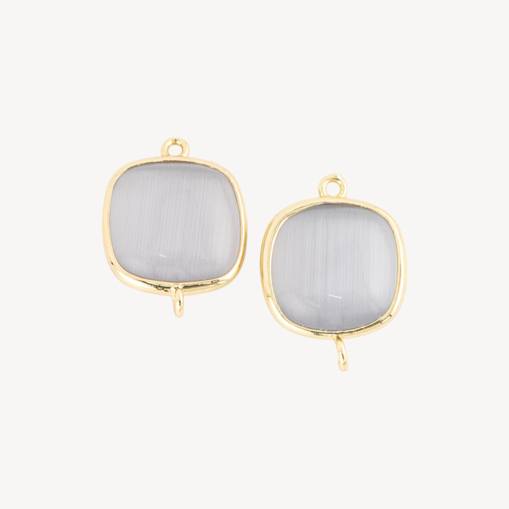 Conector de componente de latón de ojo de gato cuadrado de 18 mm con 2 anillos 8 piezas gris