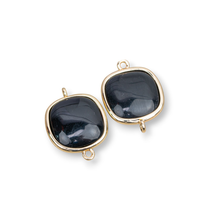 18mm Τετράγωνο Cat's Eye Ορειχάλκινο Βύσμα Εξαρτήματος με 2 Δαχτυλίδια 8τμχ Μαύρο