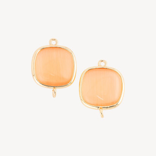 18mm Square Cat's Eye Brass Component Connector with 2 Rings 8pcs Fishing