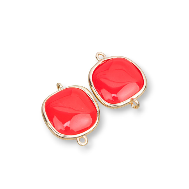 18mm Square Cat's Eye Brass Component Connector with 2 Rings 8pcs Pastel Red