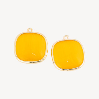 Connecteur de composant en laiton oeil de chat carré 22mm avec 1 anneau jaune 6pcs