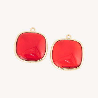 Connecteur de composant en laiton oeil de chat carré 22mm avec 1 anneau rouge 6pcs