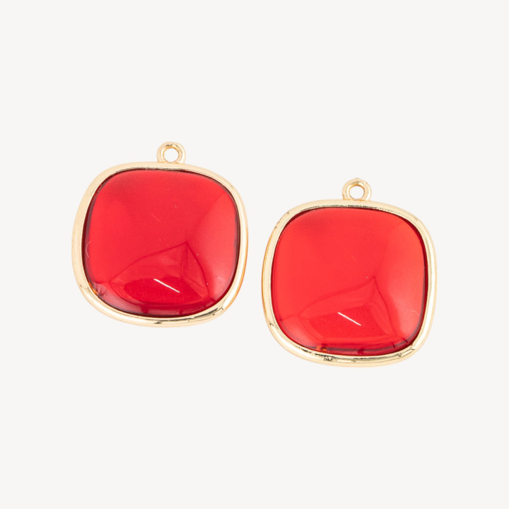 22mm Square Cat's Eye Brass Component Connector with 1 Ring 6pcs Red