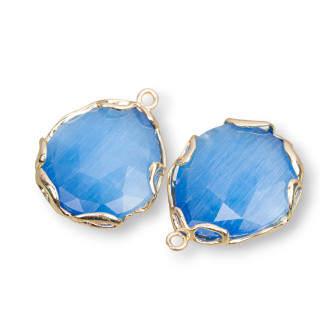 Conector de componente de latón irregular con ojo de gato 24 mm 4 piezas azul dorado