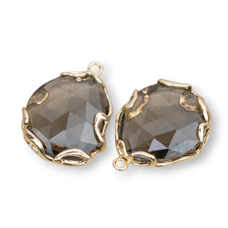 Conector de componente de latón irregular con ojo de gato 24 mm 4 piezas Golden Red Smoke '