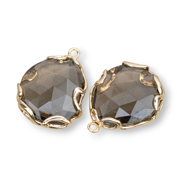 Conector de componente de latón irregular con ojo de gato 24 mm 4 piezas Golden Red Smoke '