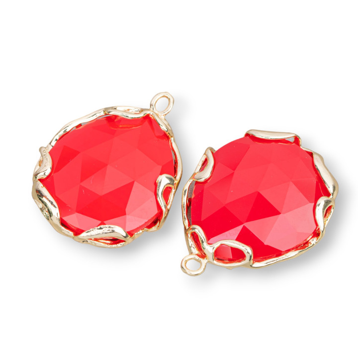 Connettore Componente Di Ottone Irregolare Con Occhio Di Gatto 24mm 4pz Dorato Rosso Pastello