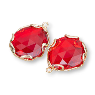 Connettore Componente Di Ottone Irregolare Con Occhio Di Gatto 24mm 4pz Dorato Rosso Trasparente